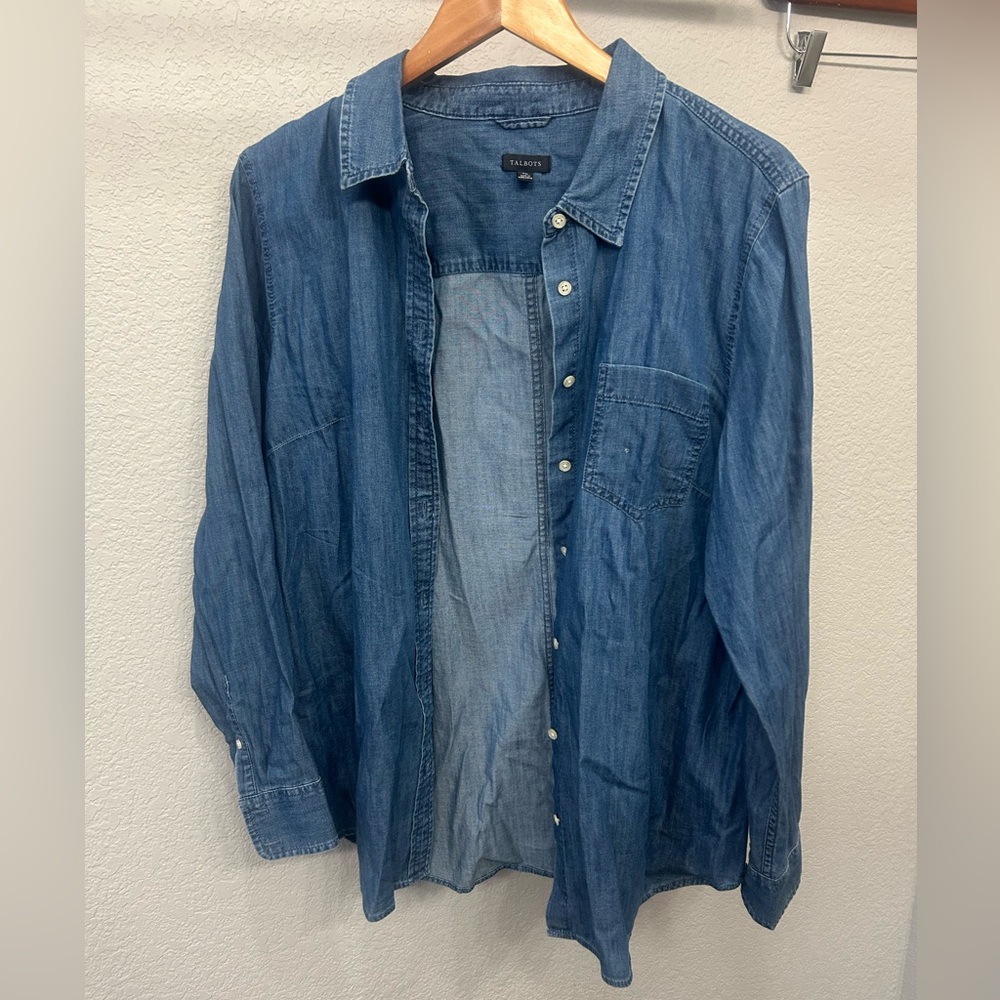 Talbots Medium Wash Blue Denim Shirt